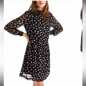 Madewell dress - black/tan long sleeve mock neck semi sheer floral